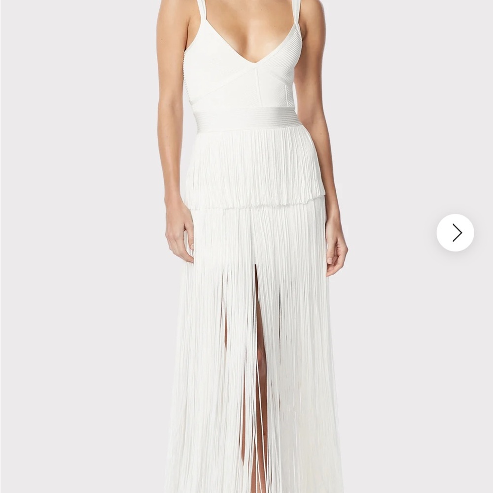 Herve Leger Green Strappy Ottoman Fringe Gown - Picture 8 of 8